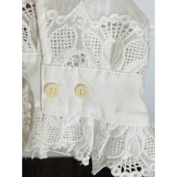 H&M White Edwardian Lace Front Button Down Blouse Lace Wrists - Picture 4 of 7